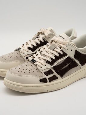 Amiri Skel Top Low Brown White Grey Leather Suede Sneakers Men's size 8 US